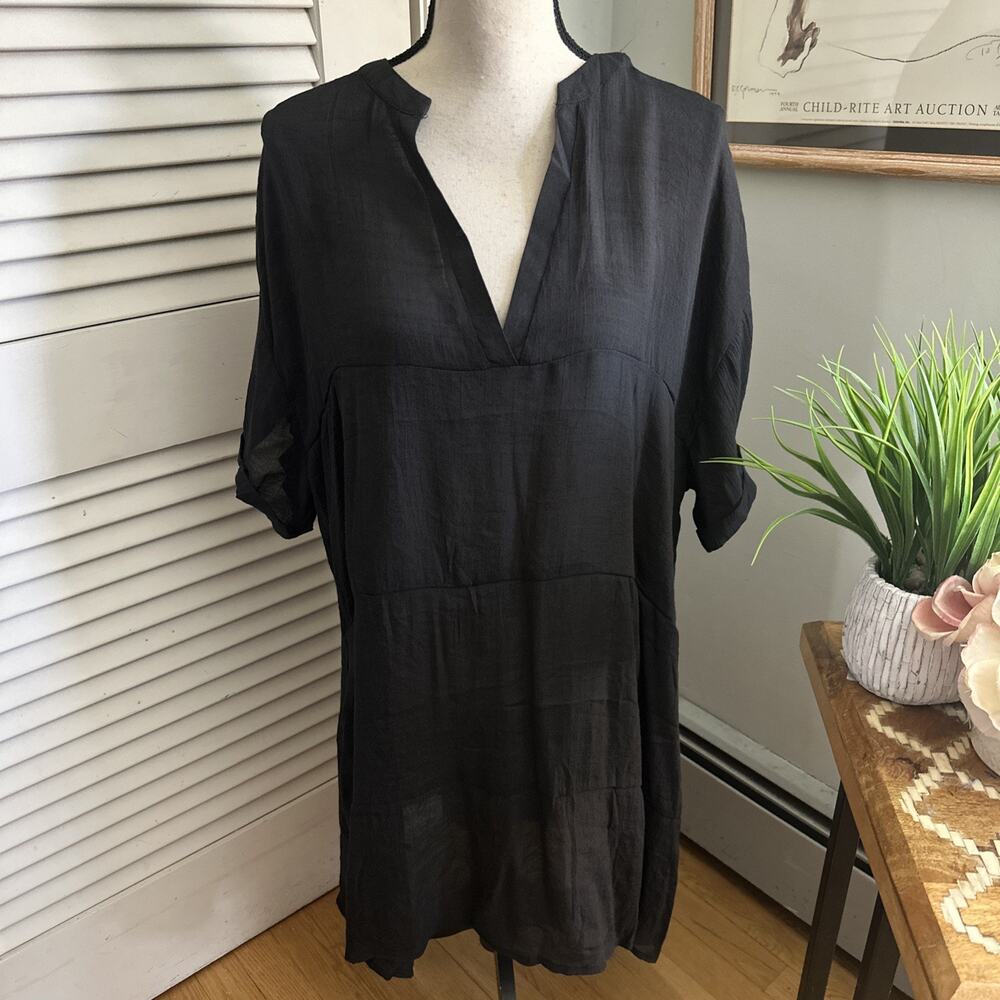 AMIAGE Dress Womens XXL Black Shift Lightweight Minimalist Lagenlook Casual